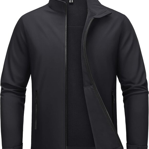 Men's Tactical Softshell Jacket - Fleece Lined Waterproof & 4 Pockets Large
